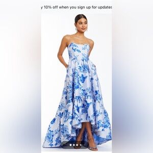 Blue Floral Strapless Dress